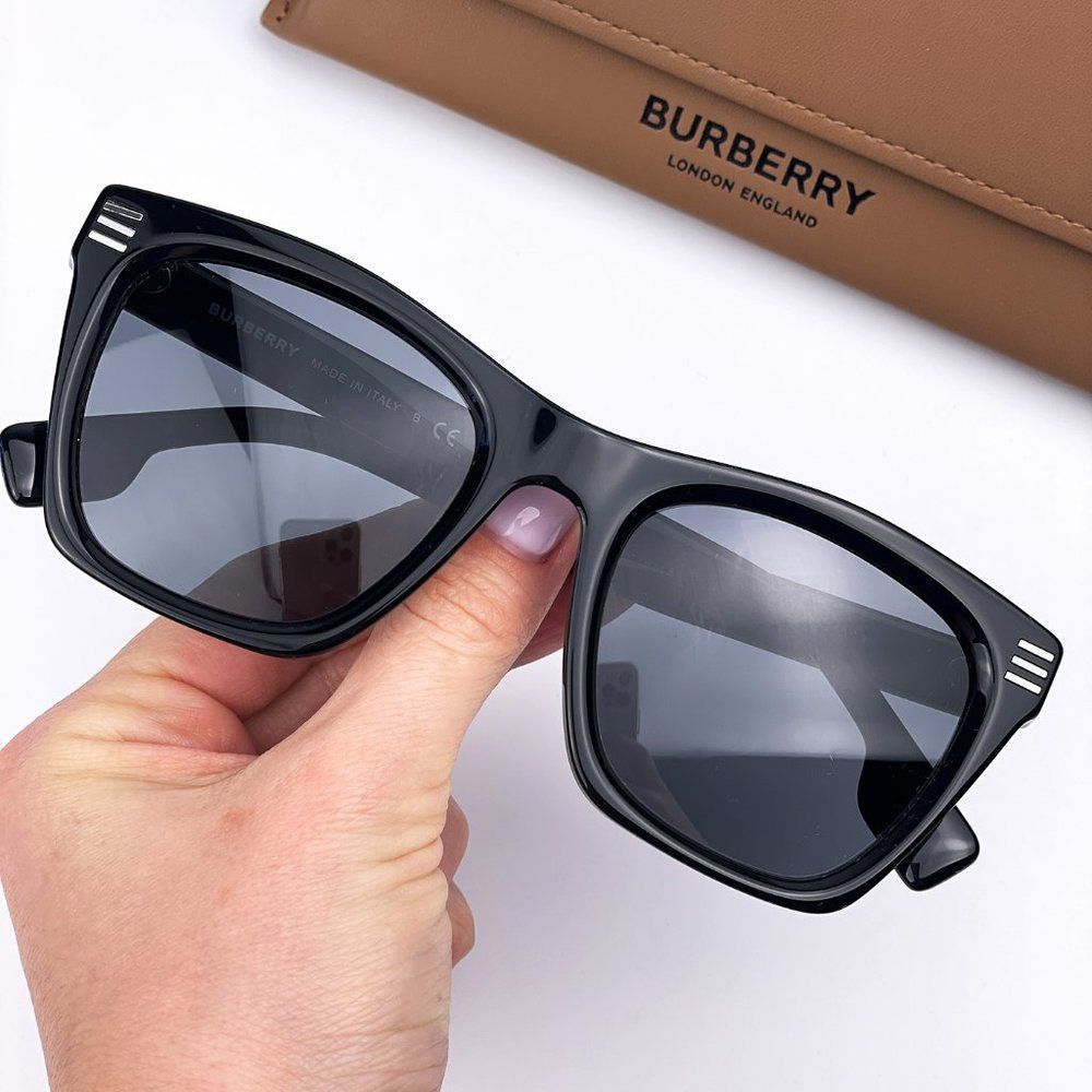 Burberry BE4348 Cooper 300187 Sunglasses Black Gray Square Unisex